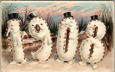 Antique Hold-to-Light Anthropomorphic Snowmen 1908 Leap Year Postcard picture