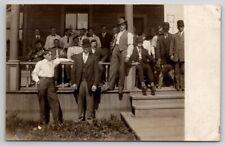 RPPC Dapper Men On Porch With Dog Band Instruments Fiddle Violin Postcard S28 picture