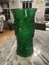 Vintage 1970 Glass Crinkle Vase E.O. Brody Emerald  green MCM picture