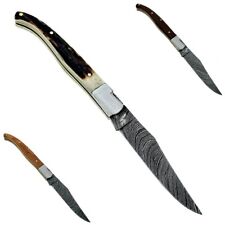 3Pcs Handmade Damascus Steel Laguiole Folding Pocket Knife For Hunting & Camping picture