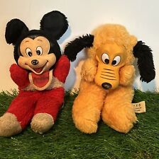 Vintage 9” Mickey & Pluto Plush With Rubber Faces Walt Disney 60’s With Bibs picture