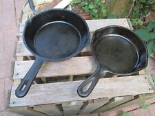 LOT OF 2 VTG CAST IRON SKILLETS WAGNER SIDNEY O 1053I AND UNMARKED W/ HEAT RING picture