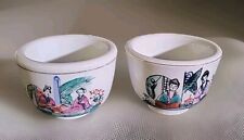 Vtg Antique Chinese Porcelain Tea Cups Small Hand Painted 3.25“, Set Of 2 picture