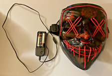 Halloween Glowing Neon LED Red Stitch Face Mask 3 mode light up VG works HTF picture