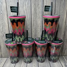 Lot Of 6 Starbucks 2023 Fall Halloween Glow In The Dark Drippy Wave Tumbler 16oz picture