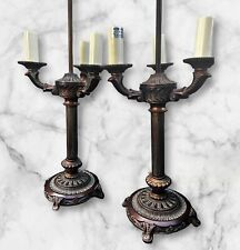 VTG Set Of 2 Candelabra Lamps 3 Arm Neoclassical Style Resin/Metal Bronze Finish picture