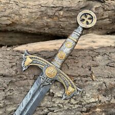 Custom Handmade Damascus Steel Templer Knight Sword, Handmade Sword picture