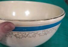 Heavy Antique Homer Laughlin Mixing Bowl Cream With Blue With Gold picture