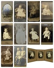11 ANTIQUE B & W BABY/CHILDREN CABINET/CVD CARDS, MOST W/CARDBOARD EASLE FRAMES picture