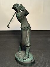 Antique Copper Golf Trophy Figural Male Golfer Unmarked Made In India 9.5” Tall picture