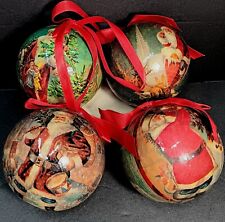 4 Antique Old World Santas Christmas Ball Ornaments picture