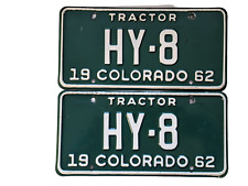 Pair 1962 Colorado Tractor License Plate Tag HY-8 Low # Weld County picture