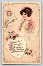c1910 John Winsch Lovely Woman Pink Roses Schmucker Valentines Day  P79A picture
