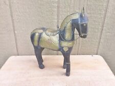 Marwari War Horse Figure Carved Wood Brass Metal Armor Rajasthan India 10