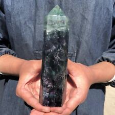 1.16LB TOP Natural fluorite quartz obelisk crystal wand point gem reiki healing picture