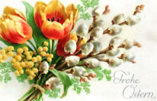 c. 1950s German Easter Postcard Flowers Pussy Willow B27 picture