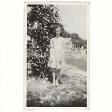 Pretty Young Woman Standing Near Flowering Bush 1940s Vintage Snapshot Photo picture