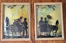Antique Victorian Silhouette Pictures Carriage Ride Reverse Curved Convex Glass picture