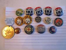 15 VINTAGE BUTTONS - IKE - WAR LOAN - BOY'S CLUB - POINTER DOG - & MORE - OFC-2 picture