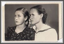 Pretty young girls teen Braids Long hair Beautiful face in profile vintage photo picture