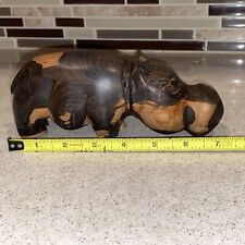 Vintage MCM Hand Carved Vintage EBONY Wood African Hippopotamus Statue picture