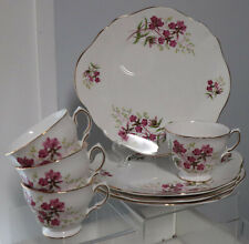 8pc VTG Royal Vale Ridgway Cups & Luncheon Snack Plates Pink Flowers England  picture