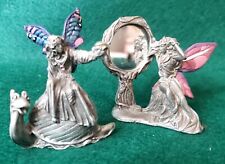 Vintage  Gallo Pewter 1992  Fairy W/mirror And Fairy  On Snail Figurines picture