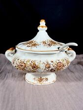 Japanese Glazed Ceramic Porcelain Floral Soup Tureen Vintage Collectible picture