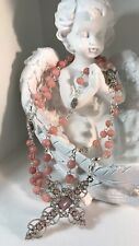 Incredible Gorgeous Pink Jade Bead And Exquisite Cross Rosary picture