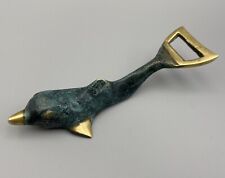 60's 70's Vintage Oxidized Gold Bronze Brass Dolphin MCM Bottle Opener Bar Tool  picture