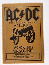 AC/DC Pass Working Personnel Used About To Rock America  New Jersey Dec 1981 picture
