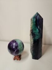 Set of 2 rainbow fluorite tower and sphere picture