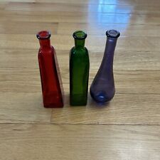 Lot of 3 Cruet Bottles Red, Green, Violet for Olive Oil, Etc picture