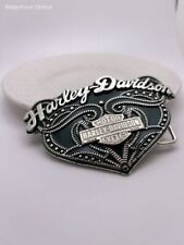 Rare Harley-Davidson HD Dark Green Enamel Set in Silver tone Metal Heart picture
