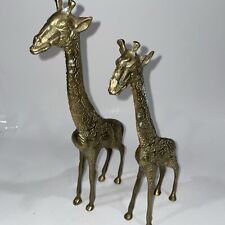 Pair of Vintage Brass Giraffes 10”, 11.5” Tall Solid Textured Brass Freestanding picture