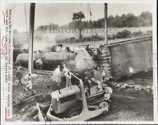 1949 Press Photo Scene of derailed tanker and box cars, Philadelphia, PA picture
