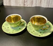 Wintering Bavaria Vintage 1940’s Bone China Green Gold Set Of 2 Cup Saucer picture