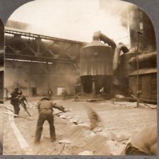 Pittsburg, PA, Men Working at Blast Furnace Covering Hot Iron.  Stereoview Photo picture