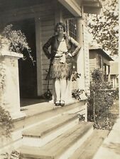 Young Flapper Posing On Porch 1927 San Antonio Texas TX Snapshot Photograph  picture