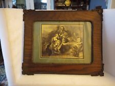 Awesome Antique Mission Style Ornate Wood Framed Religious  Litho picture