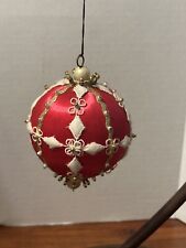 Vintage Large Ornate Push Pin Beaded Satin  Christmas Ornament 4 Inch Red 2024 picture