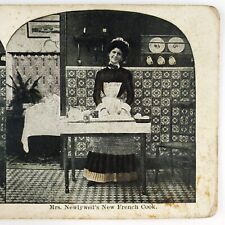 Pretty French Maid Cook Stereoview c1915 Newlywed Kitchen Servant Cooking G958 picture