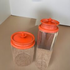 TWO Vintage Tupperware 1486-2,1483-1,  Acrylic  Push Button Orange Lid picture