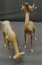 Vintage MCM Mid Century Brass Antlered Spotted Buck And Doe Deer Figurines Set picture