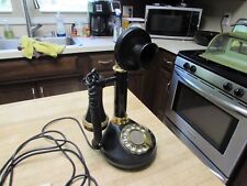 1970s Vintage Deco-Tel Candlestick Rotary Telephone Black w/ Gold Trim picture