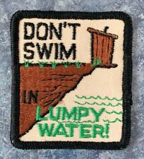 1970s DON'T SWIM IN LUMPY WATER Embroidered PATCH Outhouse On Cliff Funny UNUSED picture