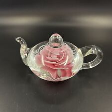 Dynasty Gallery Art Glass Blown Teapot Paperweight Pink Carnation picture
