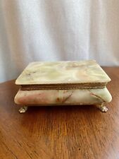 Vintage Italian Onyx Marble Hinged Jewelry/Trinket Box With Brass Claw Feet FLAW picture