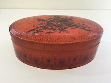 Vintage Italian Hand Painted Lidded Oval Lacquer Trinket Box, 7 1/2