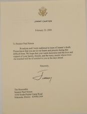 Jimmy Carter Signed Condolence Letter To Illinois Senator Paul Simon picture